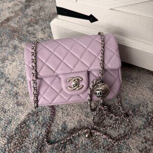 Chanel Classic Flap Mini Light Purple Lambskin with CC Ball (Silver Hardware)